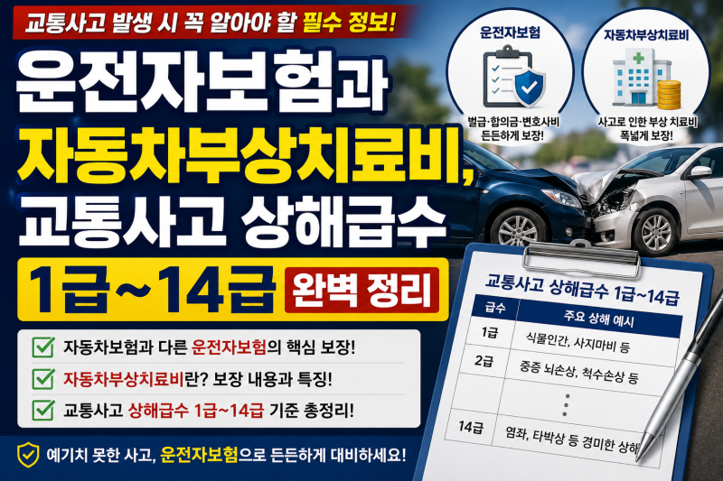 운전자보험과 자동차부상치료비, 교통사고 상해급수 1급~14급 완벽 정리