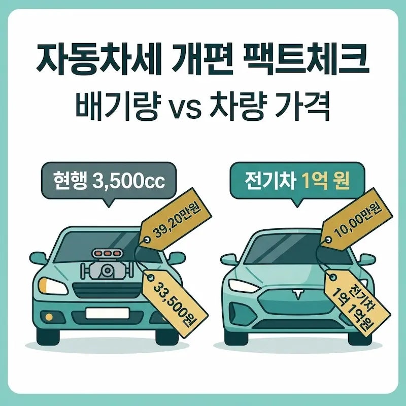 차 가격은 비슷한데 세금 폭탄? 자동차세 배기량 CC 차이 및 가격 개편안 팩트체크