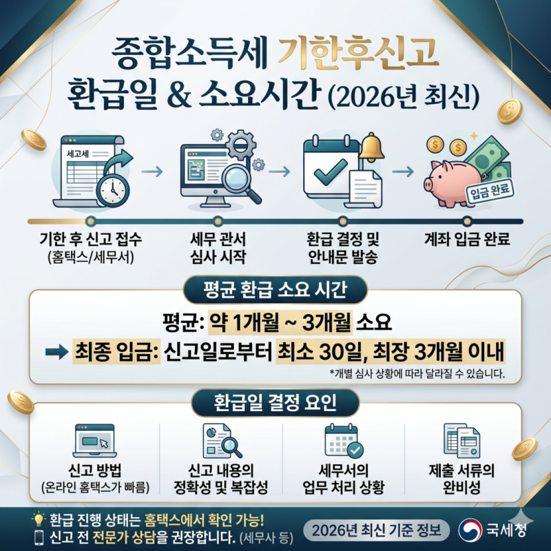종합소득세 기한후신고 환급일 소요시간, 언제 입금될까? (2026년 최신)