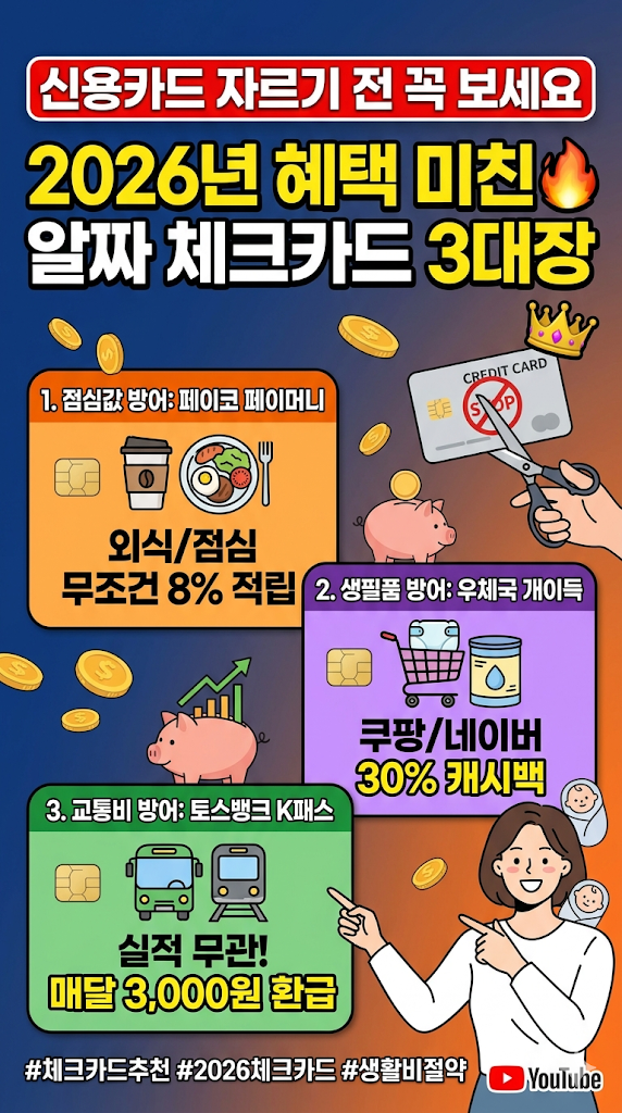  신용카드 자르기 전 꼭 보세요, 2026년 혜택 미친 알짜 체크카드 3대장