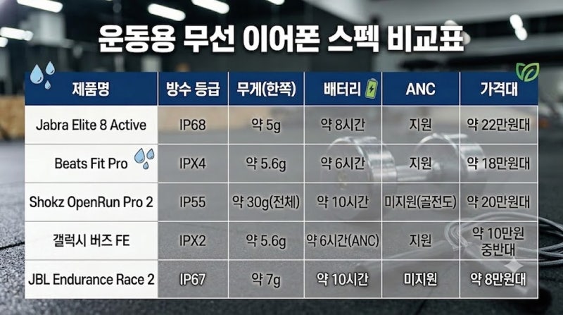 운동용 무선 이어폰 추천 Top 5 (2026년 6월 기준)