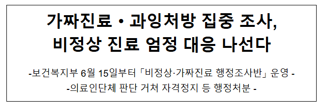  가짜진료·과잉처방 집중 조사, 비정상 진료 엄정 대응 나선다