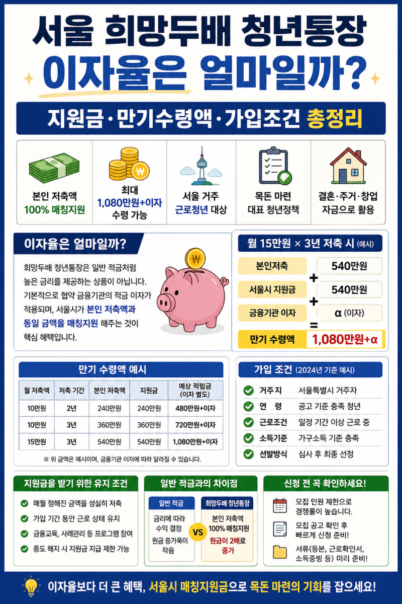 서울 희망두배 청년통장 이자율은 얼마일까? 지원금·만기수령액·가입조건 총정리