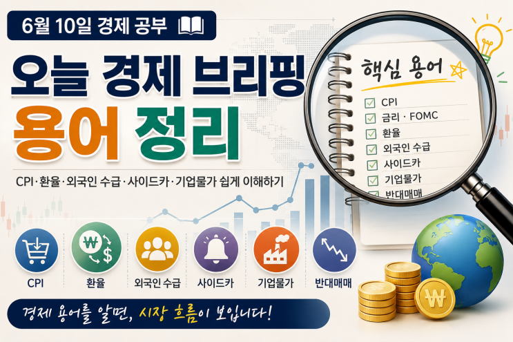  6월 10일 경제 브리핑 용어 정리: CPI·환율·외국인 수급·사이드카 쉽게 보기