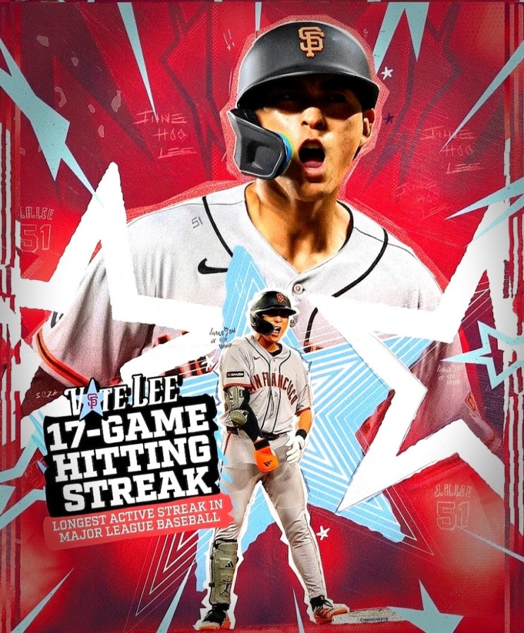 자이언츠 <b>이정후</b> 17경기 연속... 넘고 MLB 전체 <b>타율 2위</b> 등극