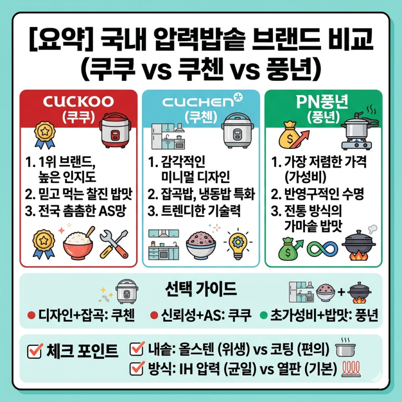 전기 압력 밥솥 살 때 필수 시청! 쿠쿠·쿠첸·풍년 압력밥솥 계급도 및 후회 없는 선택법