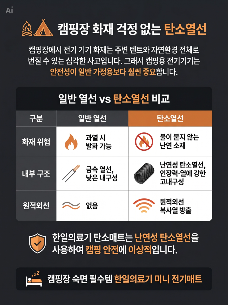 캠핑장 숙면 필수템 한일의료기 워셔블 프리볼트 전기매트