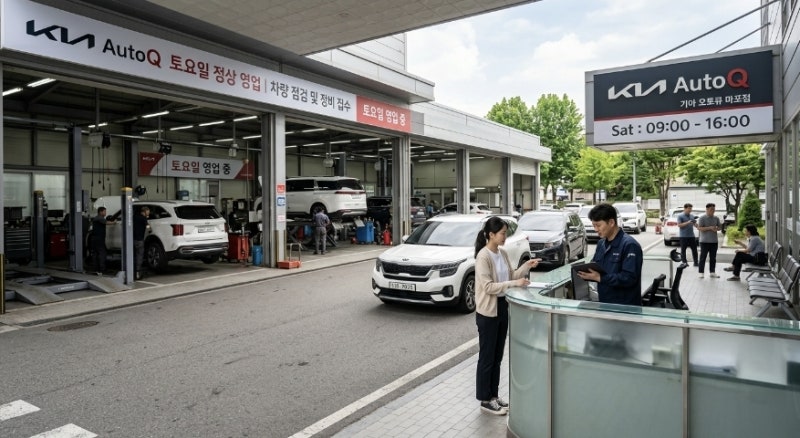 주말에 급하게 차 고쳐야 하는데 기아 오토큐 토요일 영업시간과 당일 예약 없이 방문해도 ....