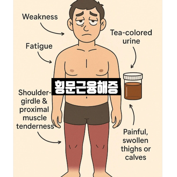 횡문근융해증 증상, 콜라색 소변 근육통, 열심히 운동했는데 근육이 녹다니