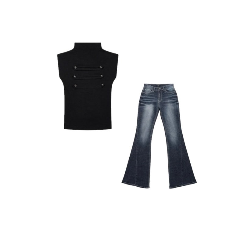 260611 aespa Giselle's Outfit Info on Hong Jin-kyung's YouTube: Jeans, Bootcut Pants, Napoleon T-shirt