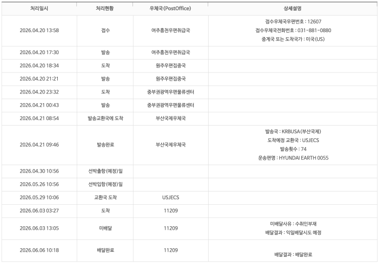 미국으로 우체국 선편 <b>택배</b> 2026 타임라인