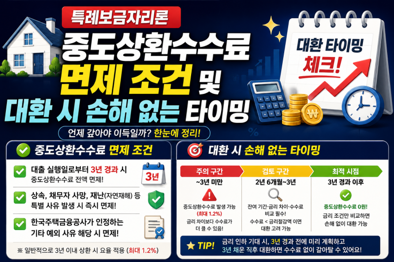 특례보금자리론 중도상환수수료 면제 조건 및 대환 시 손해 없는 타이밍