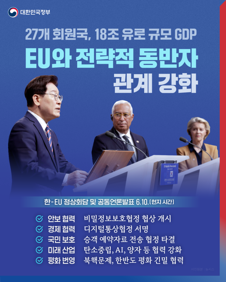 <b>EU</b>와 전략적 동반자 관계 강화 [<b>한</b>-<b>EU</b> 정상회담 및 <b>공동</b>언론... 