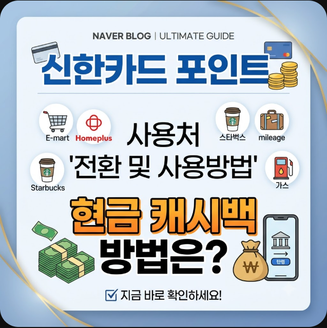 신한카드 포인트 사용처 '전환 및 사용방법' 현금 캐시백 방법은?