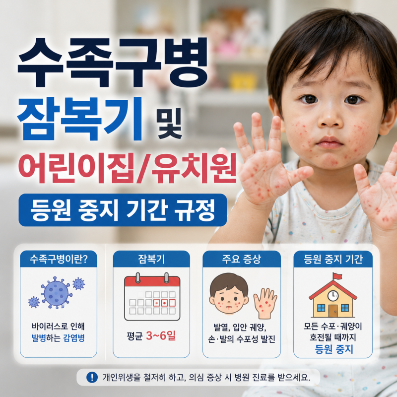 수족구병 잠복기 및 어린이집 유치원 등원 중지 기간 규정, 완치 후 출석 인정 서류 정리