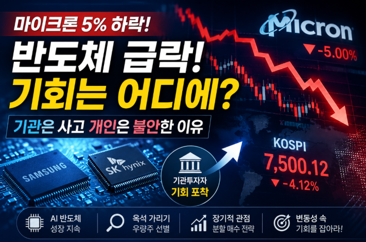  마이크론 5% 하락, 반도체 급락에 숨겨진 기회는? 기관 투자자가 주목하는 지점은 여기!
