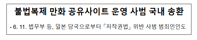  불법복제 만화 공유사이트 운영 사범 국내 송환