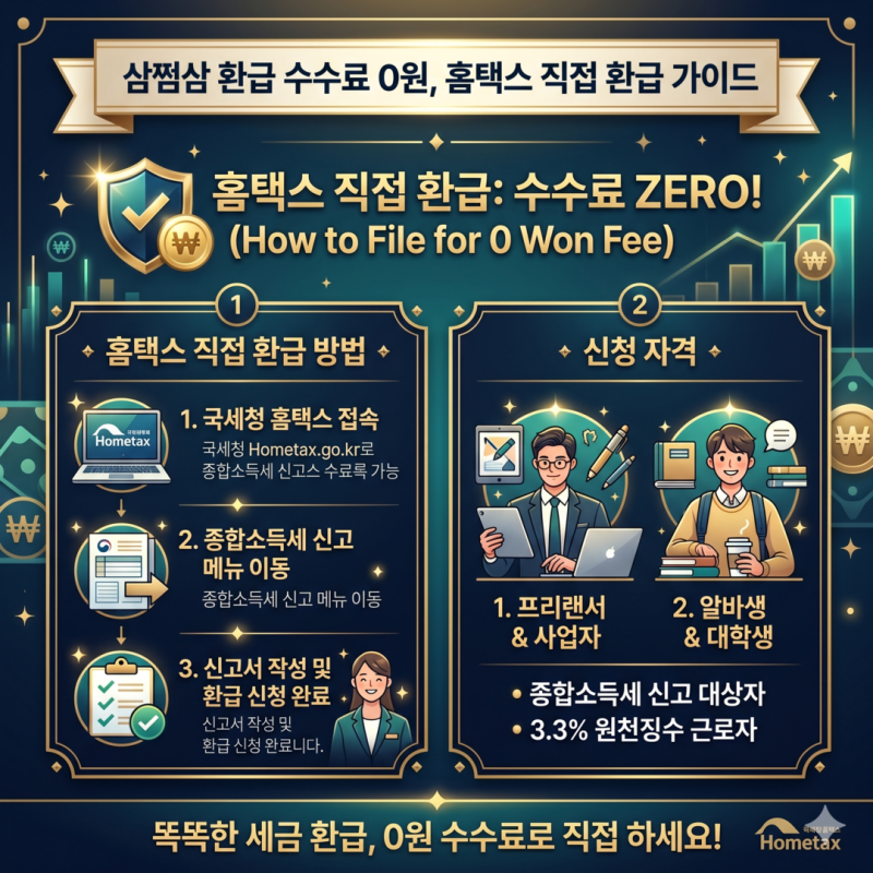 삼쩜삼 환급 수수료 0원, 홈택스 직접 환급 방법과 신청 자격