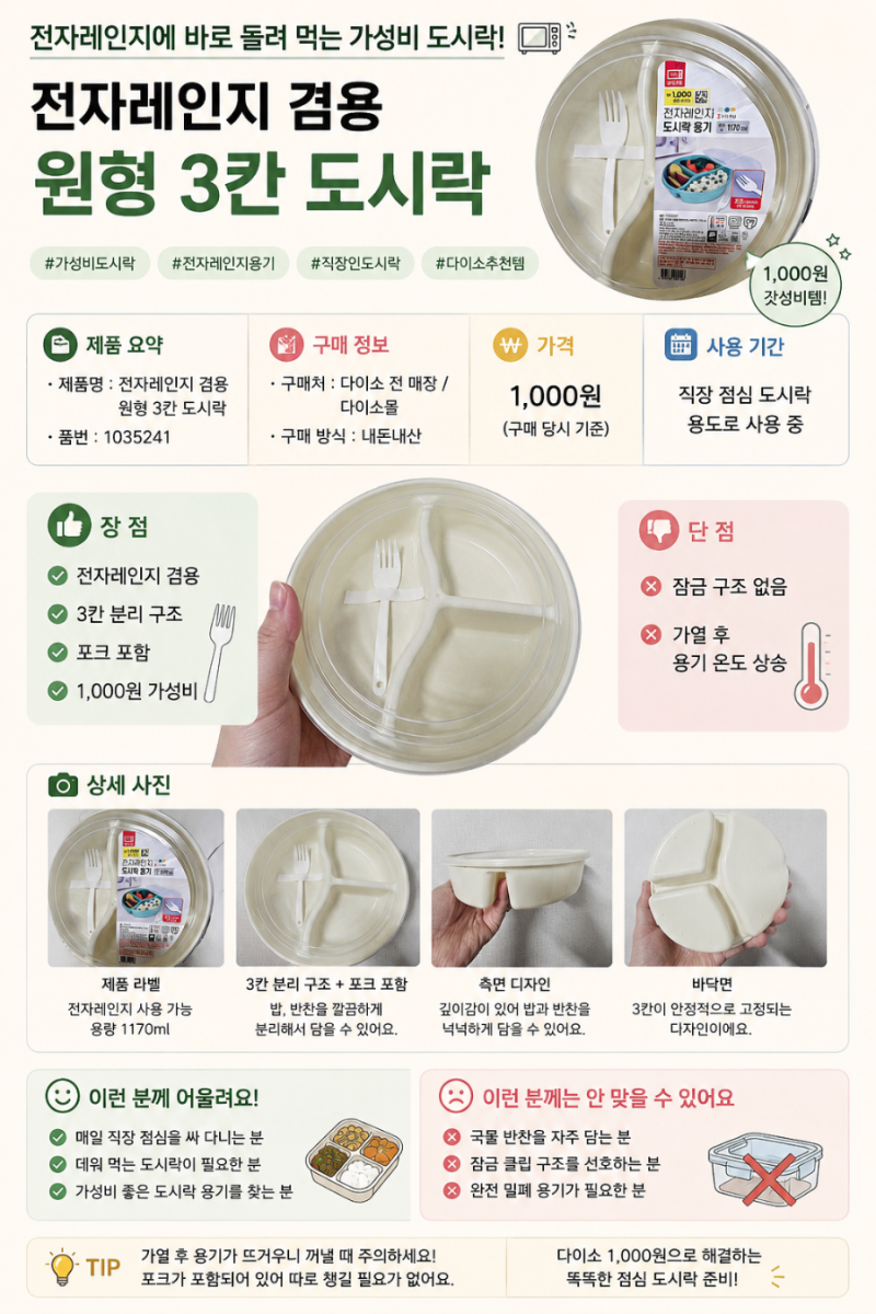 다이소 전자레인지 도시락 용기, 1,000원짜리가 직장인 점심을 해결해줬어요