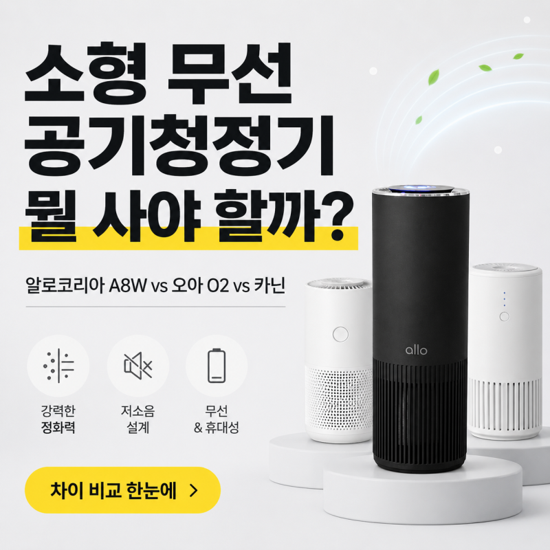 알로코리아 A8W vs 오아 O2 vs 카닌 소형 무선 공기청정기 차이 비교
