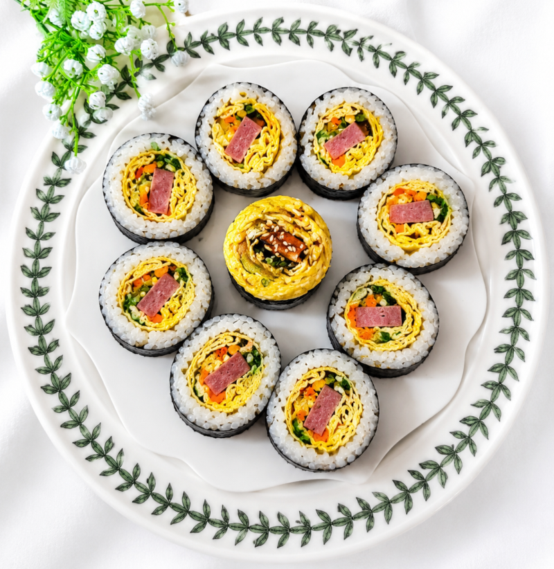 스팸과 야채 계란말이가 촉촉한 김밥으로 탄생!