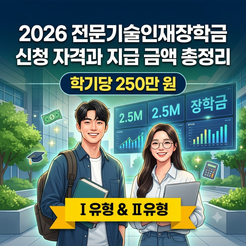 2026 전문기술인재장학금 신청 자격과 지급 금액 총정리 (학기당 250만 원)