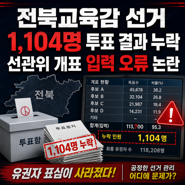 선거 1,104명 투표 결과 누락, 선관위 <b>개표</b> 입력 <b>오류</b> 논란