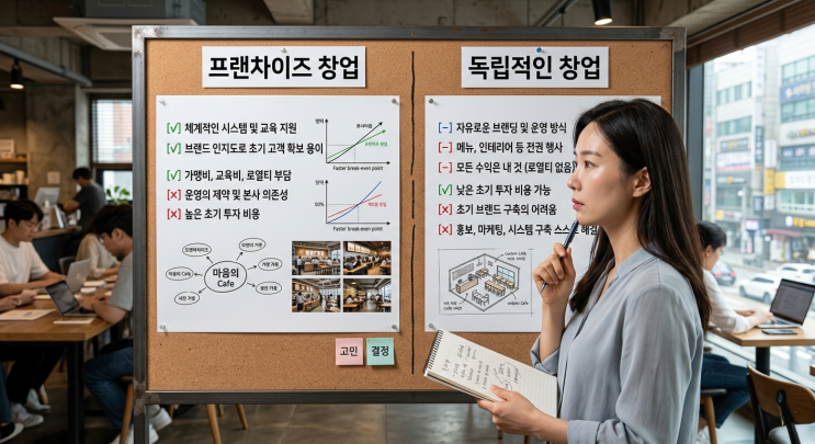  프랜차이즈 창업 vs 독립 창업 차이점 총정리 — 비용·리스크·자유도로 따져보는 내게 맞는 선택 기준