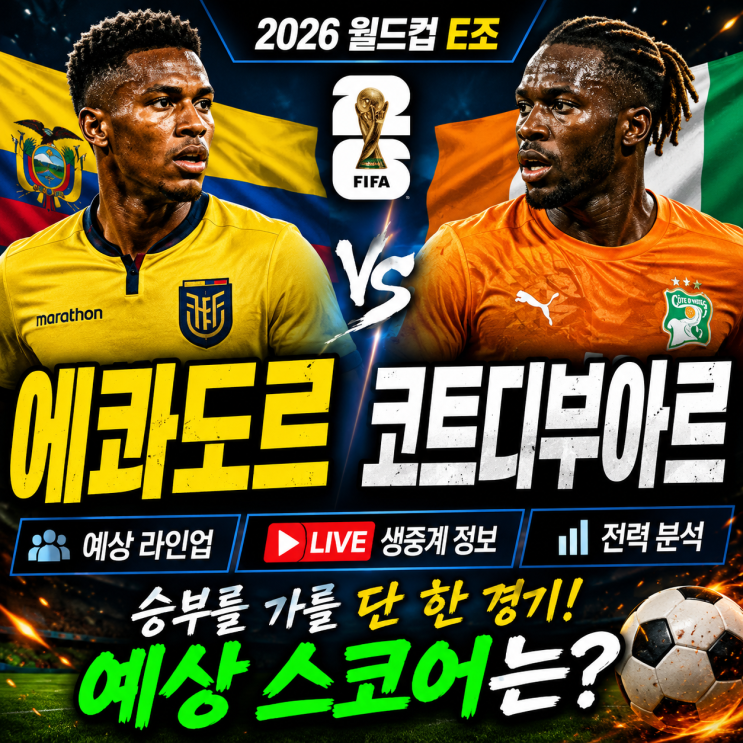 <b>코트디부아르</b> vs 에콰도르 경기시간·생중계 보기! 선발... 