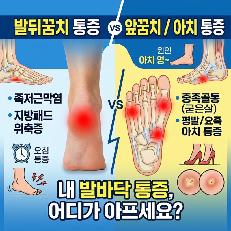 발바닥 통증 부위별 원인 분석: 뒤꿈치부터 앞쪽까지 명확한 구별법