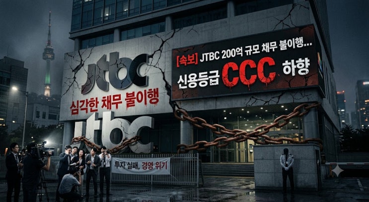<b>JTBC</b> 200억 규모 <b>채무 불이행</b>… 신용등급 CCC로 하향... 