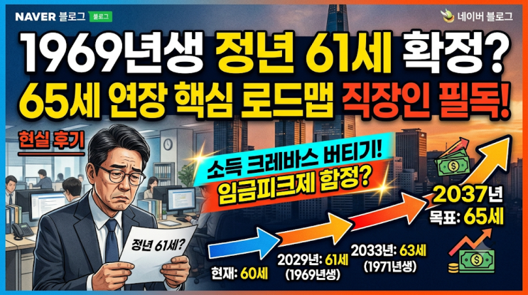  1969년생 정년 61세 확정? 65세 정년 연장 로드맵 직장인 현실 후기