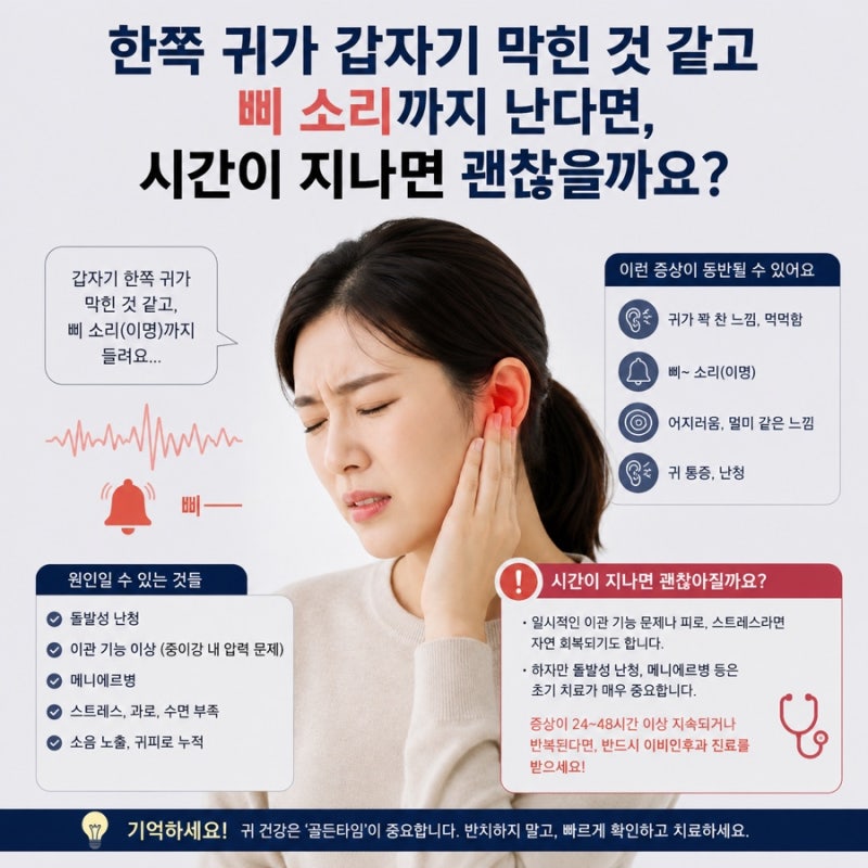 귀가 먹먹한 증상 귀울림 먹먹할때 병원 꼭 가야 합니다