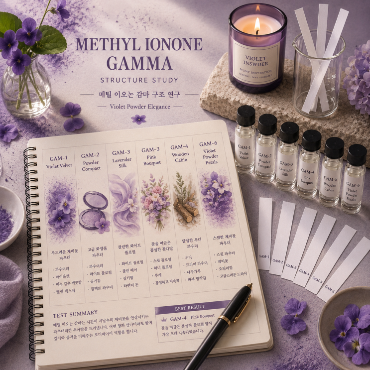  Methyl Ionone Gamma Structure study / 보랏빛 파우더는 어떤 꽃을 만날까?