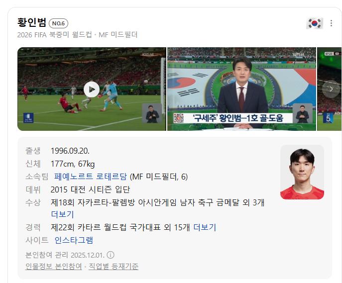 국가대표 <b>축구선수</b> <b>황인범</b> 핵심 분석 및 정리