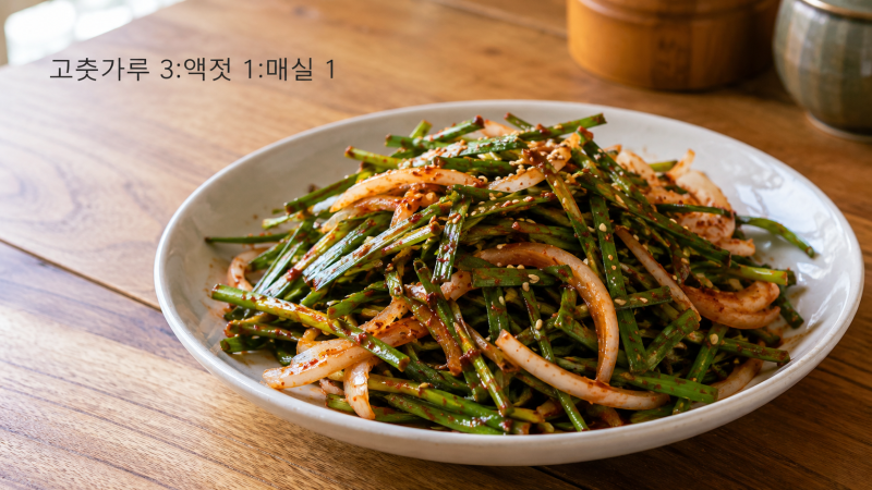 "바로 무치면 물 생긴다더니.." 부추겉절이 양파무침 황금비율 고춧가루 3:액젓 1:매실 1, 아삭....