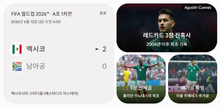 [2026 북중미 월드컵 개막전] <b>멕시코</b> vs 남아공 경기 결과... 