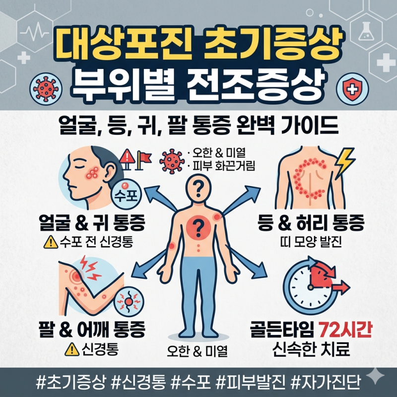 대상포진 초기증상과 부위별 전조증상: 얼굴, 등, 귀, 팔 통증 완벽 가이드