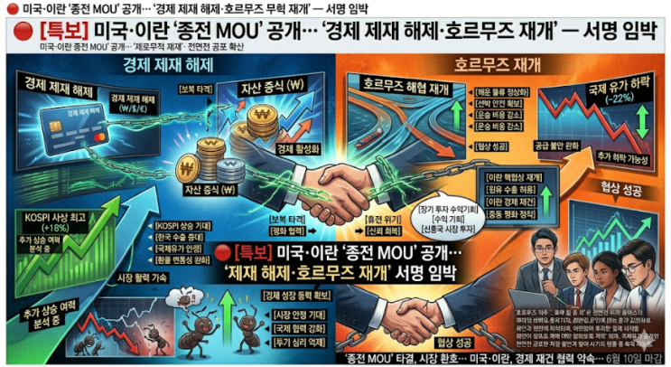 미국·<b>이란</b> '<b>종전 MOU</b>' 공개…"경제 제재 해제·호르무즈 재개... 