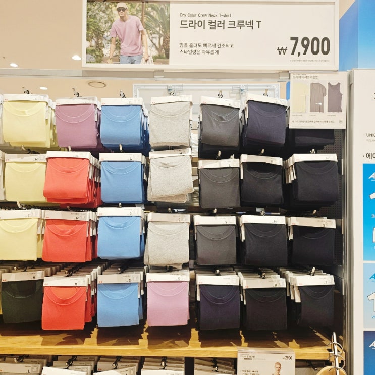  유니클로 드라이 컬러 크루넥 티셔츠 왜 매년 품절 될까? 안성 스타필드에서 직접 보고 느낌 여름 필수템 후기