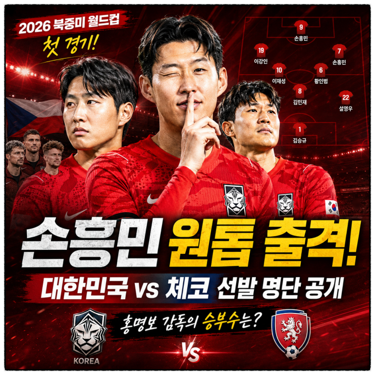 북중미 <b>월드컵</b> 대한민국 체코전 선발 명단 공개…<b>홍명보</b> 감독의... 