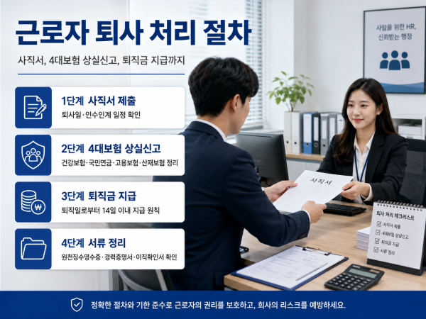 근로자 퇴사 처리 방법/사업주가 해야 할 4대보험·급여·퇴직금 절차
