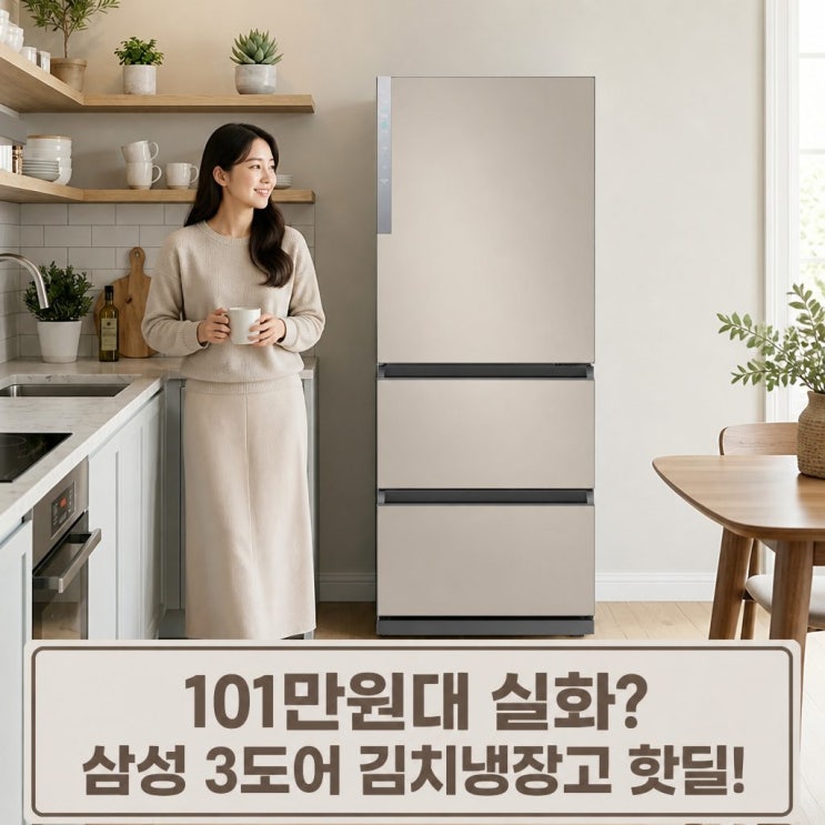  101만원대! 삼성 비스포크 김치냉장고 3도어 328L RQ33DG71J2ET 에센셜베이지 핫딜 정보