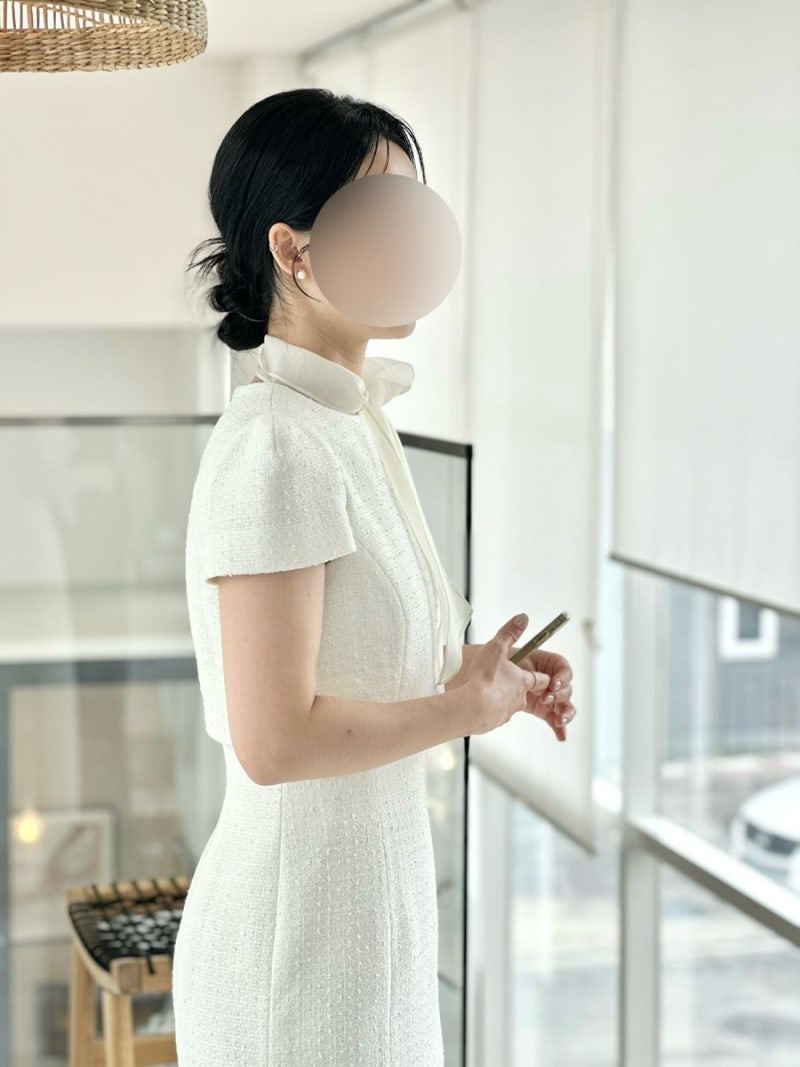 직계가족 소규모 돌잔치 원피스 플로움 오버레이 스카프 드레스 착용 후기