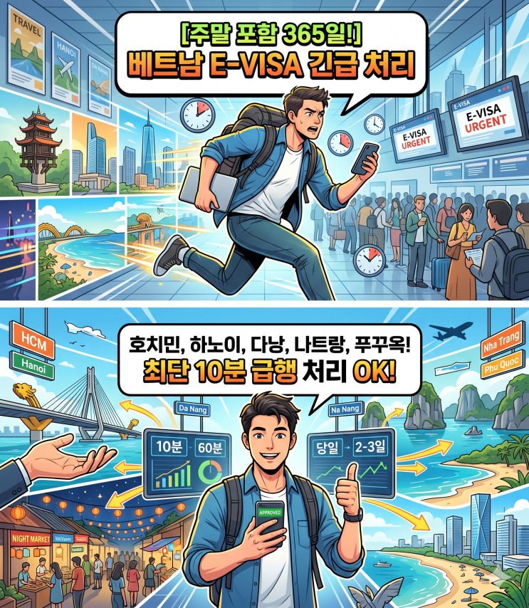  베트남 호치민 하노이 나트랑 다낭 비자 발급: 급행 VS 긴급 처리 속도 차이점