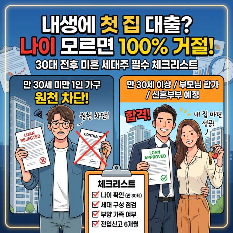 내생에첫집대출 나이 모르면 100% 거절당합니다! 30대 전후 미혼세대주 필수 체크리스트