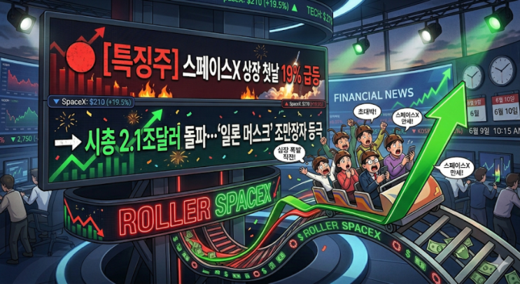 <b>스페이스X</b> 상장 첫날 <b>19% 급등</b>…시총 2.1조달러·머스크... 