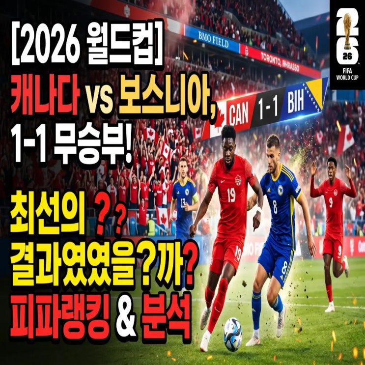 [2026 북중미 월드컵] <b>캐나다 피파랭킹</b> 및 보스니아전 1-1... 