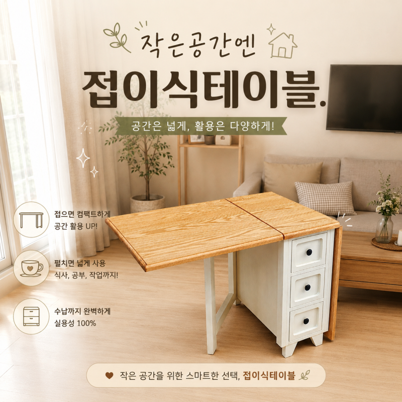원목 접이식 식탁 테이블｜좁은 공간 활용