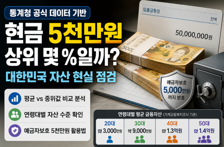  통장에 현금 5000만 원 있으면 상위 몇 %일까? 통계 데이터 기반 현실 점검